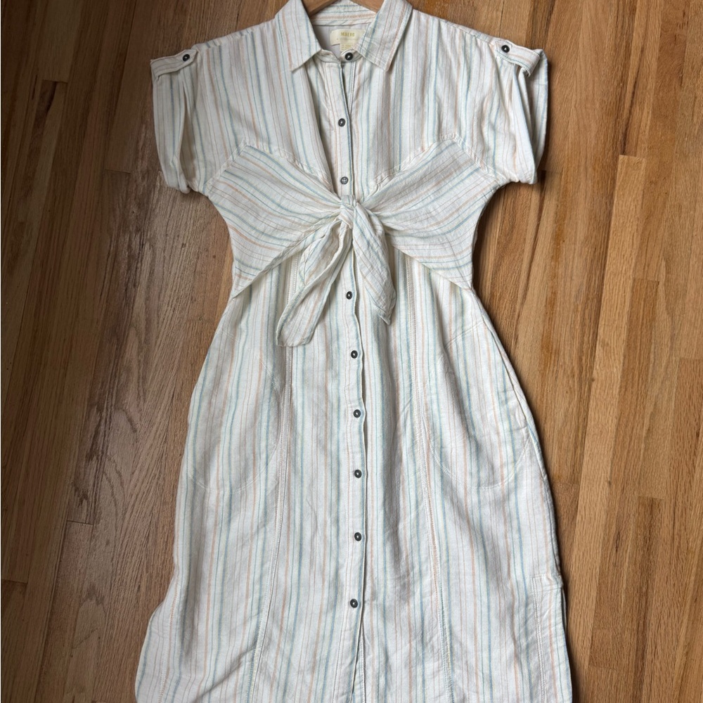 Maeve by Anthropologie Striped Button-Down Tie-Front Dress
